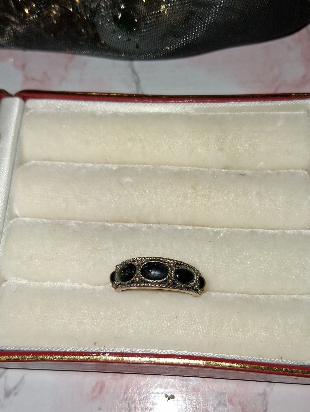 Vintage-Inspired Black Stone Band Ring - Women Jewelry